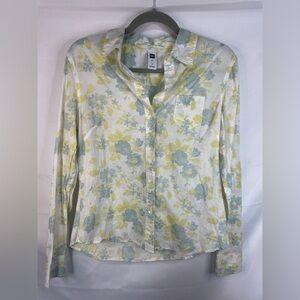 GAP Floral Button Down Shirt - White, Yellow, Blue